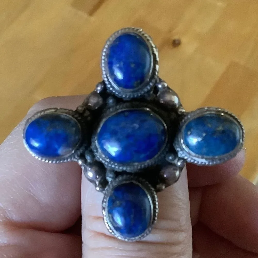 𝅺sterling SILVER 925 VINTAGE LAPIS LAZULI WOMAN RING SIZE US 7.5​​